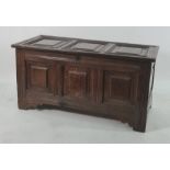 Possibly 18th century oak coffer, shaped panels to the front and square panels to the front,