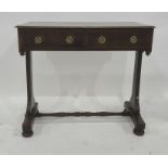 20th century side table, the rectangular top with moulded edge above two drawers, end pillar