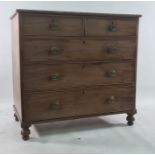 Late 19th/early 20th century mahogany chest of two short over three long drawers, on turned feet,