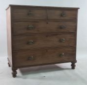 Late 19th/early 20th century mahogany chest of two short over three long drawers, on turned feet,