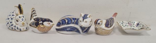 ******* WITHDRAWN *********** Four Royal Crown Derby china paperweights to include seated fox,