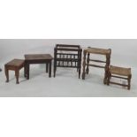 Two string-seated stools, a piano stool base and two further low stools (5)