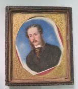 19th century school  Watercolour on ivory  Head and shoulders portrait of a gentleman in black suit,