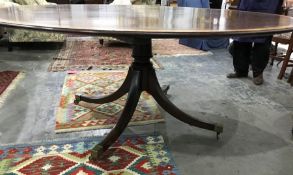 20th century mahogany and banded circular dining table on single pedestal, 170cm diameter