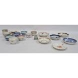 Eight various early English porcelain tea bowls and cups, five various saucers,  Continental small
