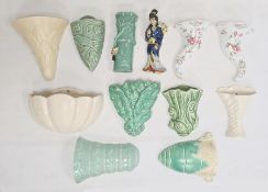 Quantity 20th century pottery wall pockets, Crown Devon, Arthur Wood, Grays, Sylvac and others,