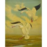 Edgar Burke (1889-1950)  Oil on board Geese in flight over marshland Signed lower right  Dated '40