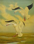 Edgar Burke (1889-1950)  Oil on board Geese in flight over marshland Signed lower right  Dated '40