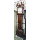 Late 18th century mahogany longcase clock with swan-neck pediment above the painted dial, marked