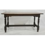Possibly 18th century oak refectory style table, the rectangular plank top with pleated end