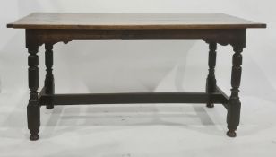 Possibly 18th century oak refectory style table, the rectangular plank top with pleated end