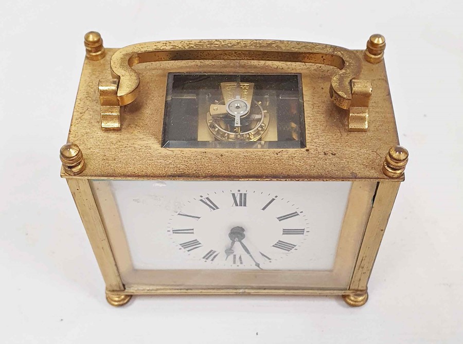 Brass and glass carriage clock of squat form, with Roman numerals to the dial, in carry case - Image 2 of 3