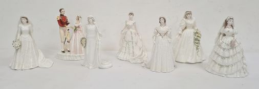 Six Coalport marriage celebration figures, Queen Victoria, Queen Elizabeth The Queen Mother,