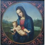 After Raphael Tempera "Madonna and Child (The Conestabile Madonna)", unsigned, in elaborate giltwood