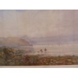 K Sydney (19th century school) Watercolour  Figures on beach foraging with vessels in distance,