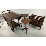 Tea trolley, a modern Canterbury and two wine tables (4)
