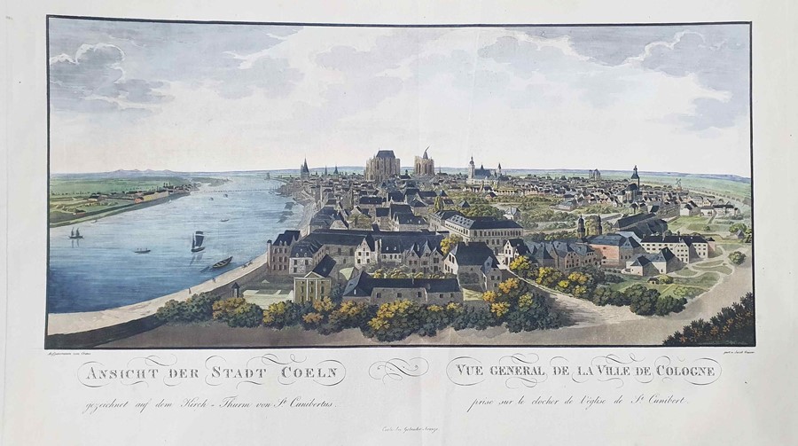 After Cranx,  byJacob Gaisser Coloured engraving 'Ansicht Der Stadt Coeln, Vue General De La Ville