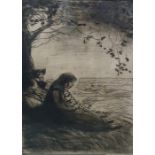 Theophile Steinlen (1859-1923) Etching and aquatint Figures with a child, countryside beyond,