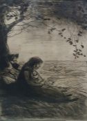 Theophile Steinlen (1859-1923) Etching and aquatint Figures with a child, countryside beyond,