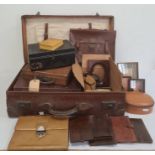 Vintage leather suitcase, document box, small stationery cases, leather boxes and other similar