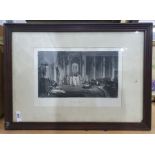 Quantity of decorative prints and unframed black and white oil on board of village scene
