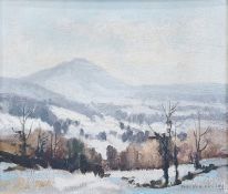Aubrey R Phillips (1920-2005)  Oil on canvas board Winter at Malvern, signed and dated 77 lower