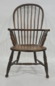 Late 19th/early 20th century elm seated stickback Windsor elbow chair on turned supports and