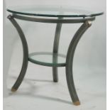 Circular coffee table with glass top, on metal base, in the Egyptian taste, 59cm diameter