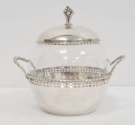 Early 20th century silver-mounted and glass two-handled conserve pot with berry finial, circular