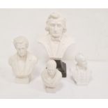 Parian ware bust of Chopin, a plaster bust of Chopin on integral base and two others (4)