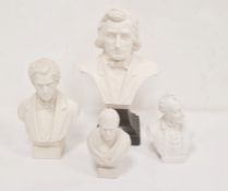 Parian ware bust of Chopin, a plaster bust of Chopin on integral base and two others (4)