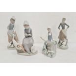 Lladro girl with stool, pail and goose, 24 cm, Lladro goosegirl with goose and goslings, another