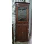 19th century mahogany corner cabinet, the cavetto moulded cornice above astragal glazed door,