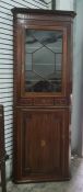 19th century mahogany corner cabinet, the cavetto moulded cornice above astragal glazed door,