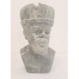 Indigenous carved soapstone bust, man with crown 33cms h.