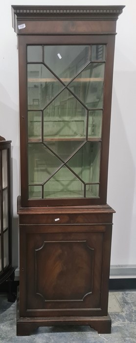 Narrow 19th century mahogany display cabinet, the moulded cornice above single astragal glazed