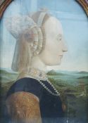 After Piero Della Francesca  Tempera on panel "Battista Sforza", the Duchess of Urbino second wife
