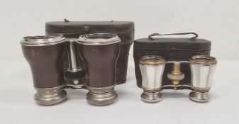 Pair of mother-of-pearl opera glasses in Negretti and Zambra leather case and a pair of racing