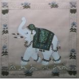 20th century Indian School Watercolour Elephant in floral border 26 x 27cm 20th century school