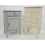 Cream painted chest of four drawers, on cabriole legs and a grey painted cupboard with single drawer