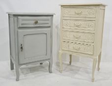 Cream painted chest of four drawers, on cabriole legs and a grey painted cupboard with single drawer