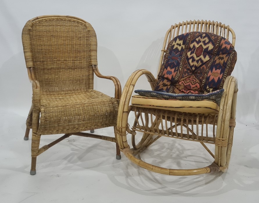 20th century cane rocking chair and one further wicker chair (2)