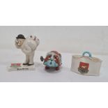 Vintage Japanese wind-up tinplate toy by Yone of a puppy, a Carlton china crested ware figure