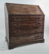 19th century oak bureau on four long drawers, bracket feet, 93.5cm x 103cm