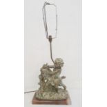 Modern brass and onyx table lamp in the form of putto with goat, 54cm high