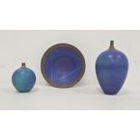 Simon Rich three studio pottery raku fired pieces including two vases, 19cm and 10cm high approx and