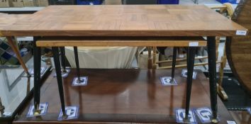 20th century parquet topped rectangular coffee table with one nesting under, on ebonised turned