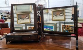 19th century mahogany dressing table with swing mirror, on bowfront base with two drawers and one