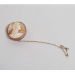 Gold-mounted circular cameo brooch, 2.5cm diameter approx, marks worn possibly 18ct