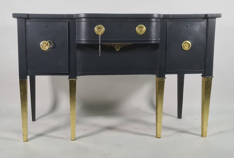 Painted reproduction Regency dining table, six chairs and sideboard painted in blues and grey - Image 3 of 4